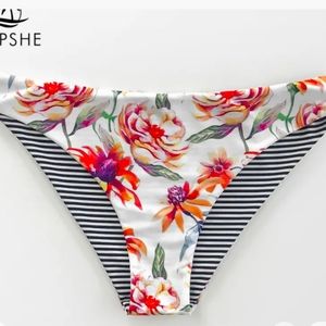 Cupshe  Reversible Floral/  Black White Striped Low Waisted Women Bikini Bottoms
